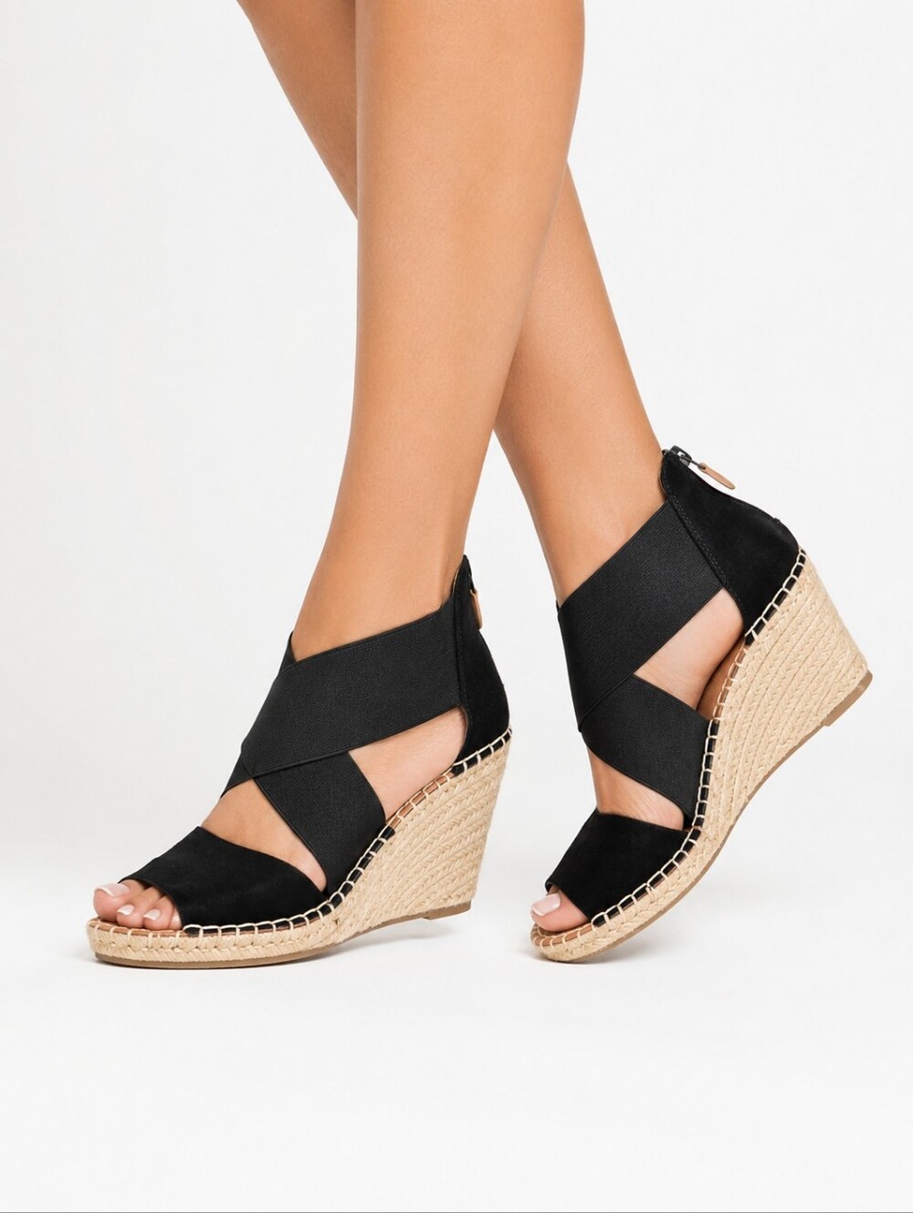 Gentle Souls Kenneth Cole Colleen X Leather Espadrille Wedge Sandals Black 7.5